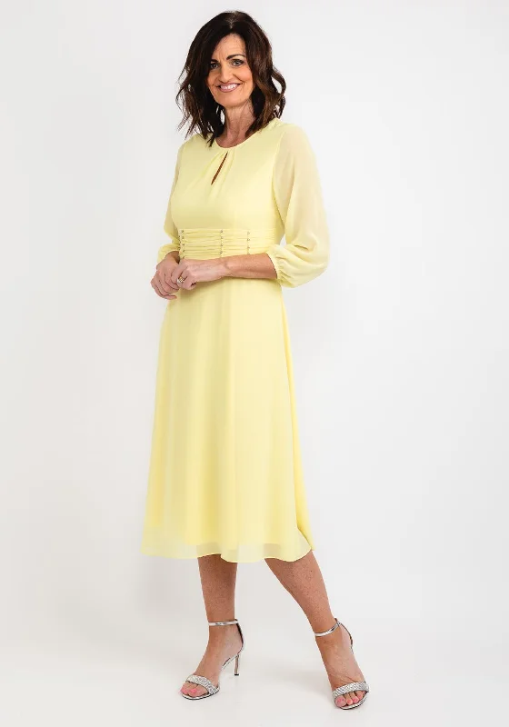 Lizabella Keyhole Chiffon Midi Dress, Lemon Trendy Tiered Hem Midi Dress