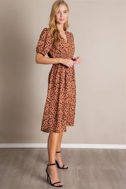 V Neck Animal Print Midi Dress Comfortable Denim Midi Dress