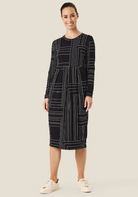 Masai Namo Tulip Style Midi Dress, Black Fashionable Casual Midi Dress