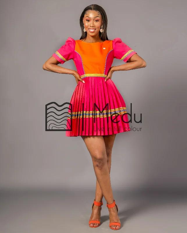 Mmashela Giant bow Mini Dress in Orange & Pink Fashionable A-Line Mini Dress