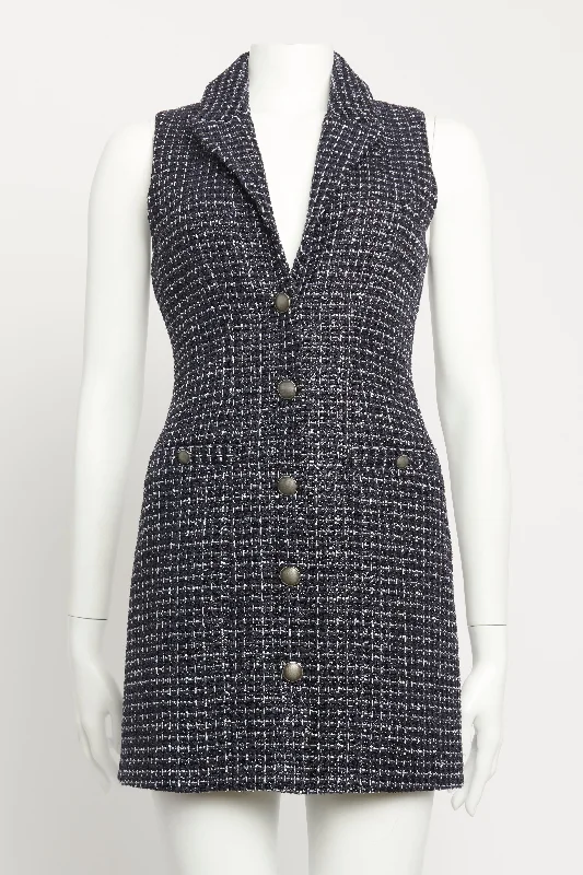 Navy Sequin Tweed Preowned Button Up Mini Dress Fashionable Denim Mini Dress