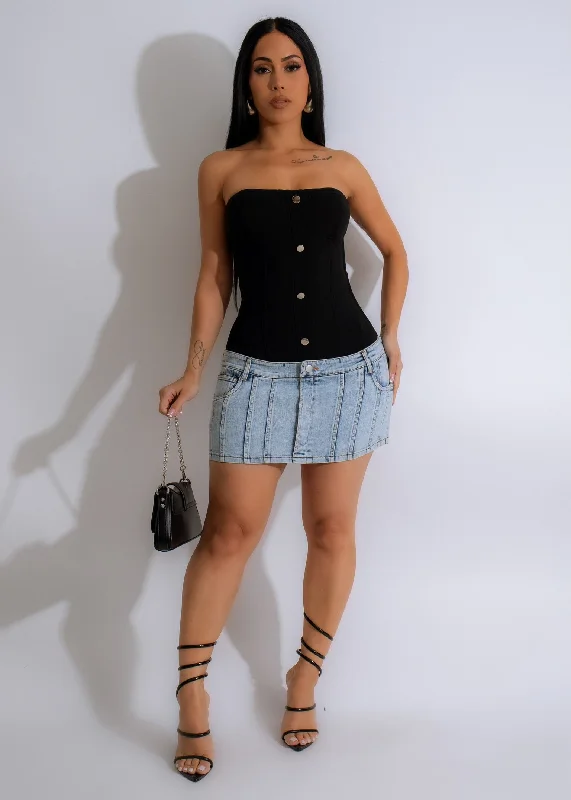 On A Girl Denim Bandage Mini Dress Black Comfortable Boho Mini Dress