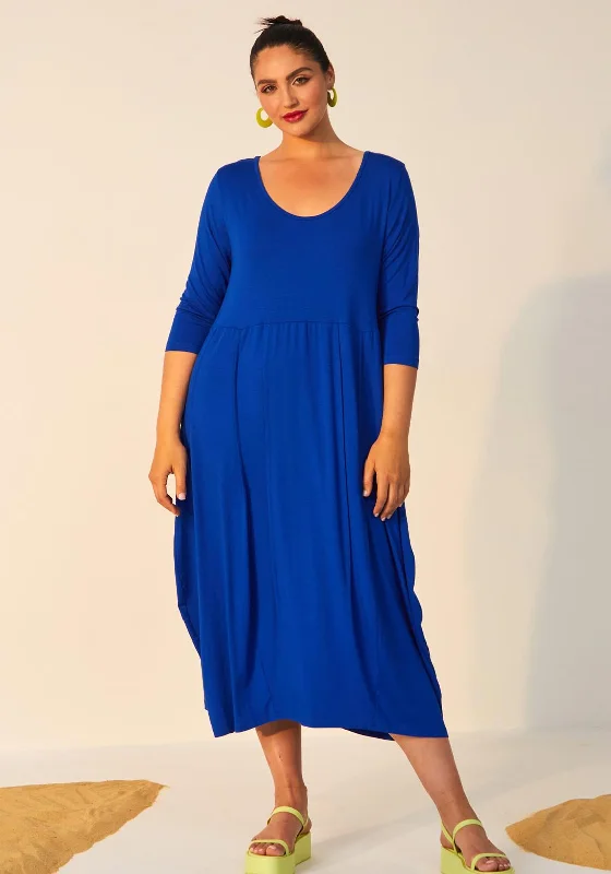 Ora A Line Midi Dress, Royal Blue Stylish Satin Midi Dress