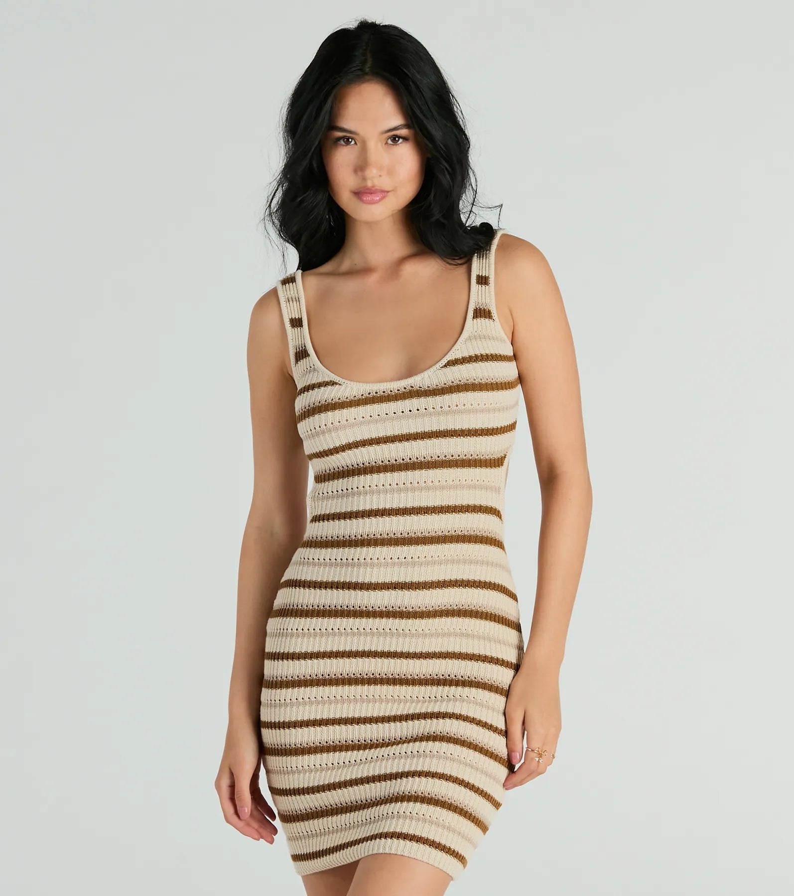 Perfect Match Sleeveless Striped Ribbed Knit Mini Dress Trendy A-Line Mini Dress