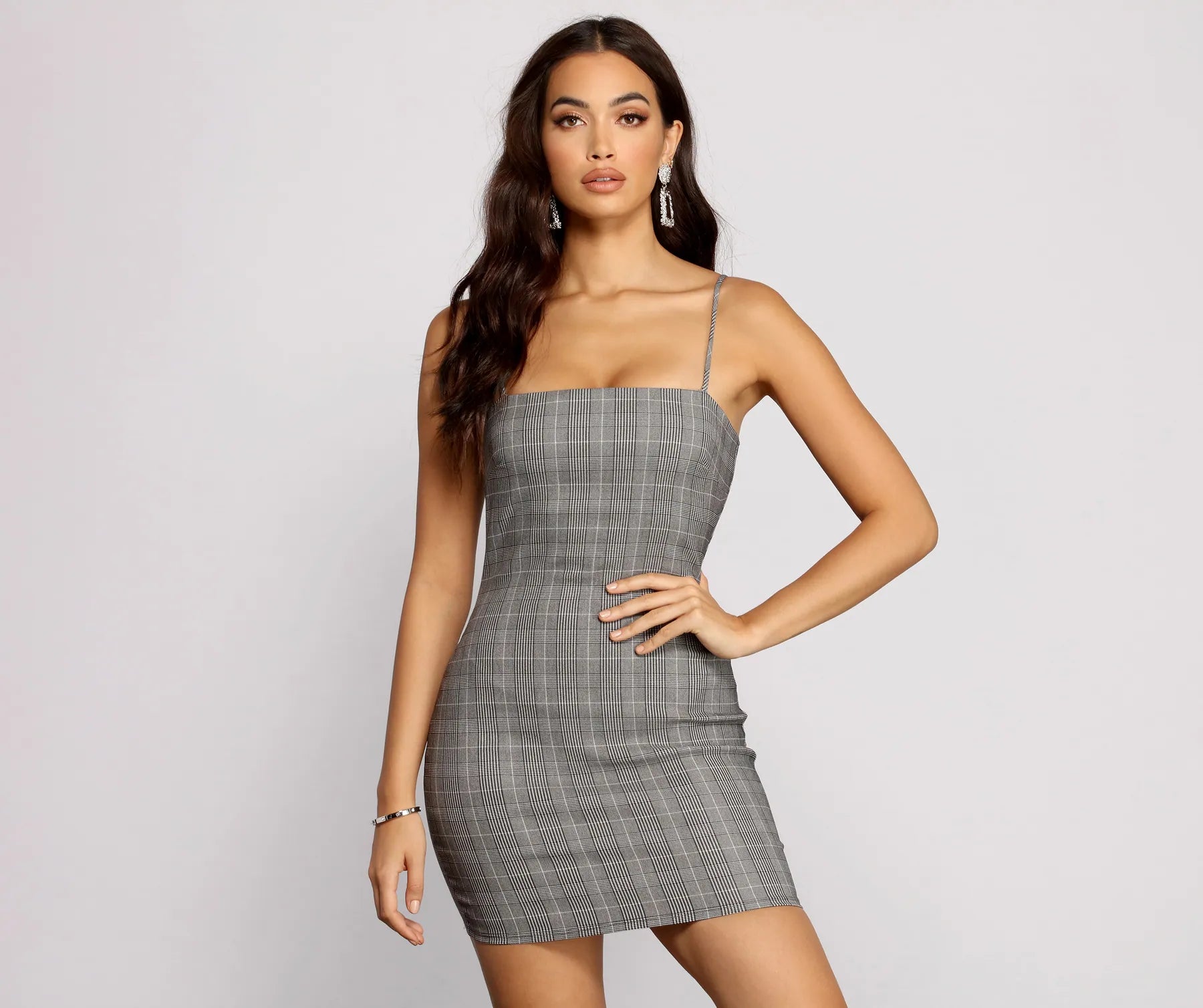 Pretty In Plaid Woven Mini Dress Casual High-Waist Mini Dress