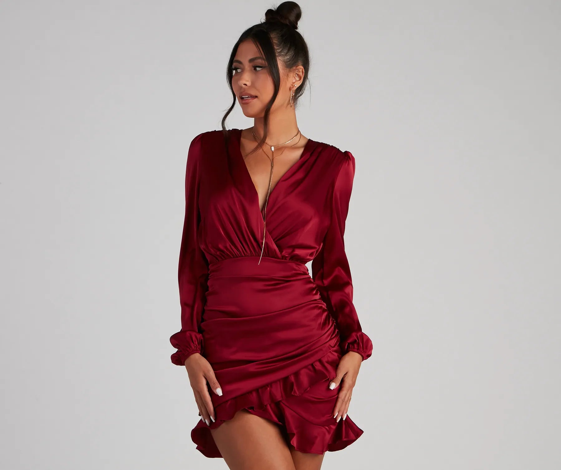 Ruffle Romance Satin Mini Dress Fashionable Summer Mini Dress