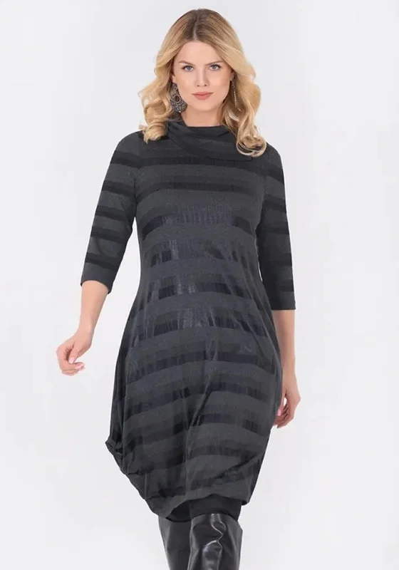 Ever Sassy Balloon Hem Jersey Midi Dress, Charcoal Fashionable High-Neck Midi Dress