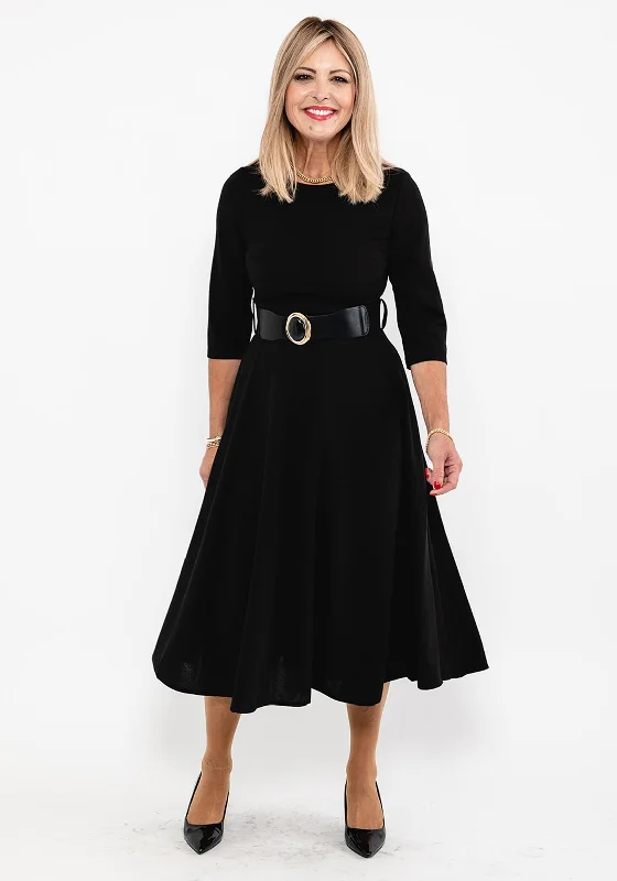 Seventy1 A-Line Midi Dress, Black Trendy Ruffled Sleeve Midi Dress