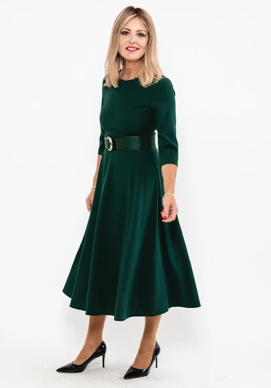 Seventy1 A-Line Midi Dress, Forest Green Stylish Tiered Midi Dress