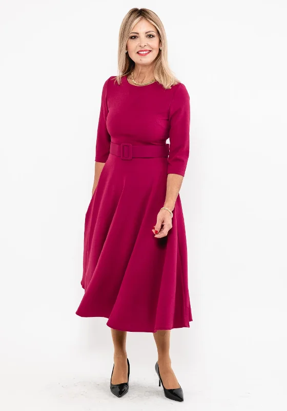 Seventy1 Belted A-Line Midi Dress, Raspberry Fashionable Fitted Midi Dress