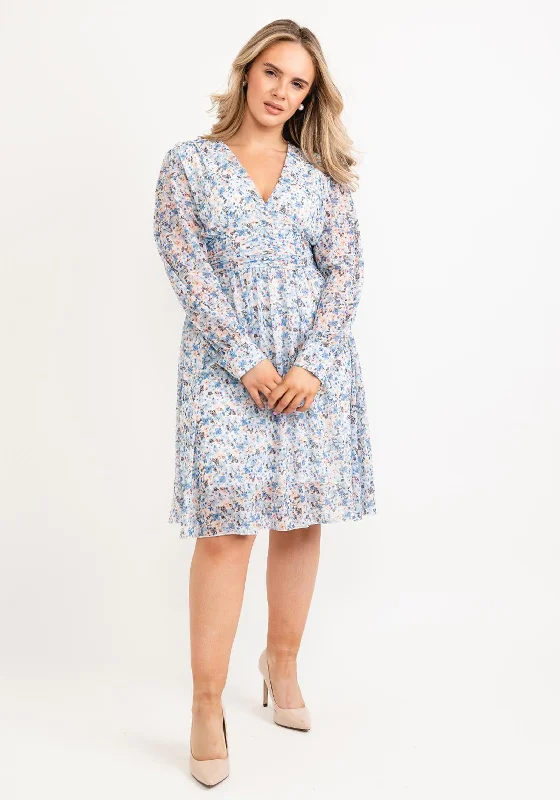 Seventy1 One Size Ditsy Floral Mini Dress, Light Blue Fashionable Pleated Mini Dress