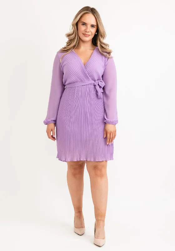 Seventy1 One Size Pleated Wrap Mini Dress, Lilac Trendy Tie-Dye Mini Dress