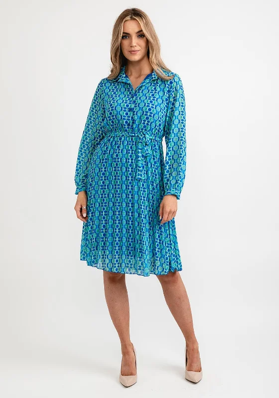 Seventy1 One Size Vibrant Print Mini Dress, Blue & Green Stylish Puff Sleeve Mini Dress