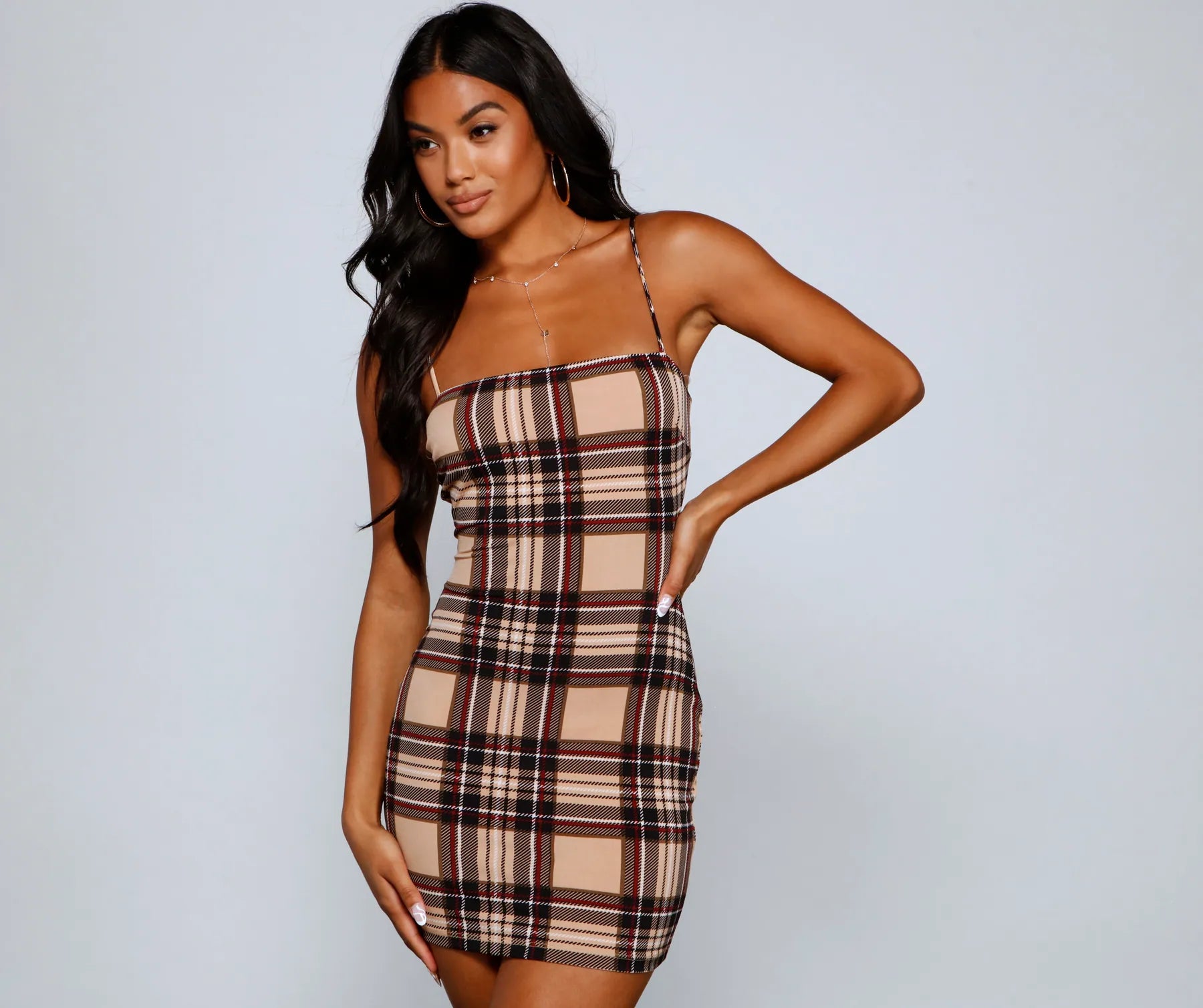 So Fab Sleeveless Plaid Mini Dress Stylish Floral Print Mini Dress