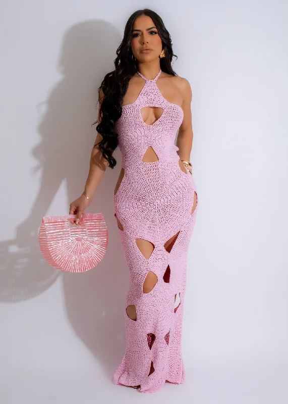 Sweet Summer Crochet Midi Dress Pink Comfortable Button Front Midi Dress