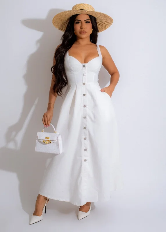 Timeless Feel Midi Dress White Comfortable Sleeveless Midi Dress