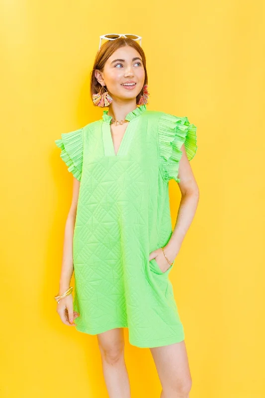 Level Up Mini Dress, LIME Cozy Satin Mini Dress