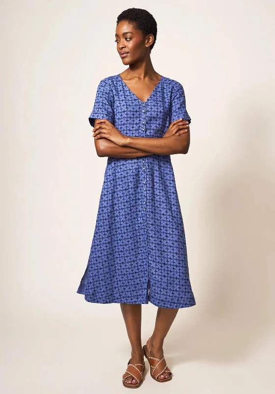 White Stuff Ivy Linen Midi Dress, Blue Fashionable Pencil Midi Dress