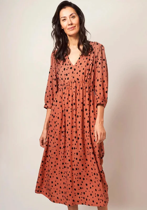 White Stuff Lucy Dalmatian Print Midi Dress, Orange Trendy Floral Wrap Midi Dress