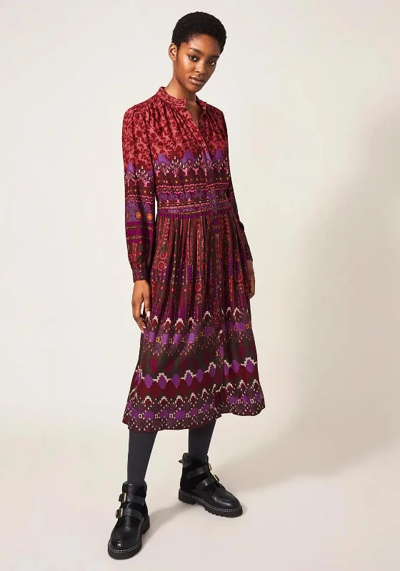 White Stuff Mirabel Print Eco Vero Midi Dress, Plum Multi Fashionable Plaid Midi Dress