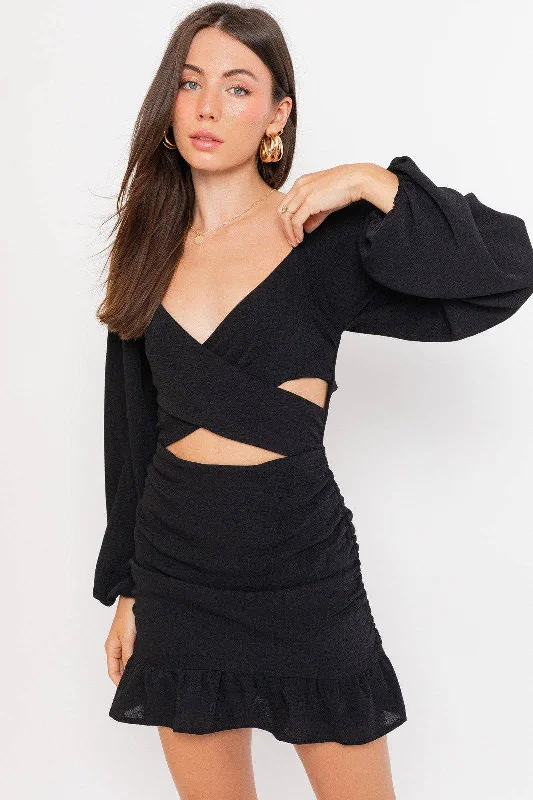 Wrap Me Up Cut Out Black Mini Dress Trendy Bodycon Mini Dress