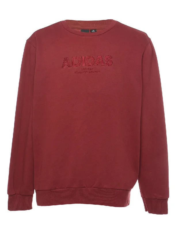 Adidas Maroon Embroidered Sweatshirt - L Hoodie with Cuffed Sleeves Snug Secure