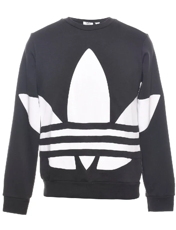 Adidas Printed Black & White Sweatshirt - L Hoodie with Front Slit Layering Stylish