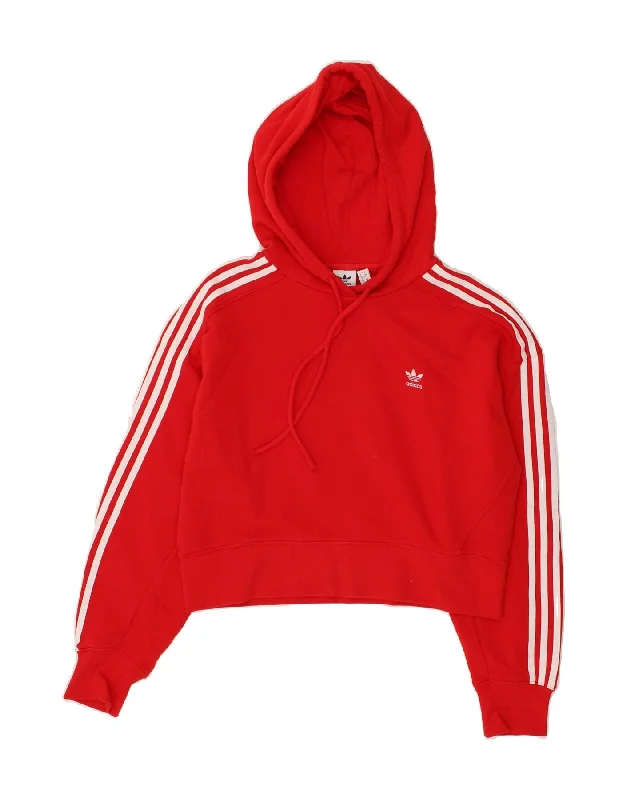 ADIDAS Womens Crop Hoodie Jumper UK 8 Small Red Cotton Hoodie with High Neck Warm Protective