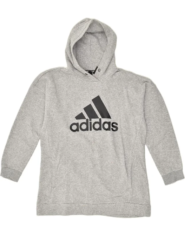 ADIDAS Womens Graphic Hoodie Jumper Size 12/14 Medium Grey Cotton Hoodie with Drop Shoulder Relaxed Streetwear