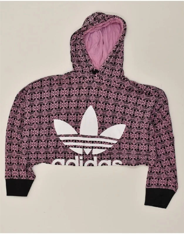 ADIDAS Womens Graphic Hoodie Jumper UK 10 Small Purple Geometric Cotton Hoodie Jacket Zipper Layering