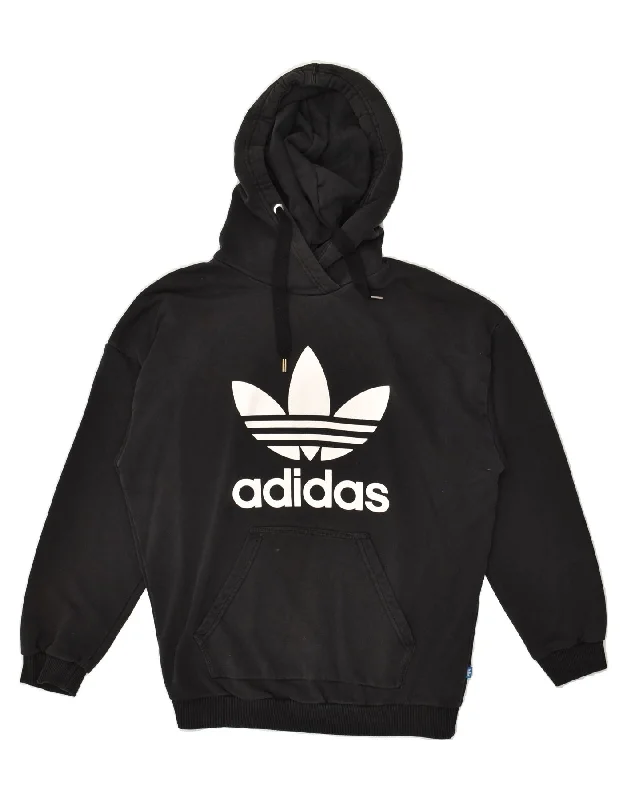 ADIDAS Womens Graphic Hoodie Jumper UK 12 Medium Black Cotton Hoodie with Batwing Sleeves Loose Dramatic