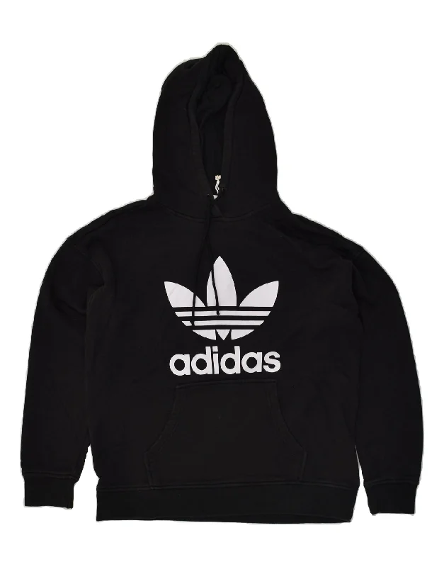 ADIDAS Womens Graphic Hoodie Jumper UK 12 Medium  Black Polyester Hoodie with Back Slit Movement Comfort