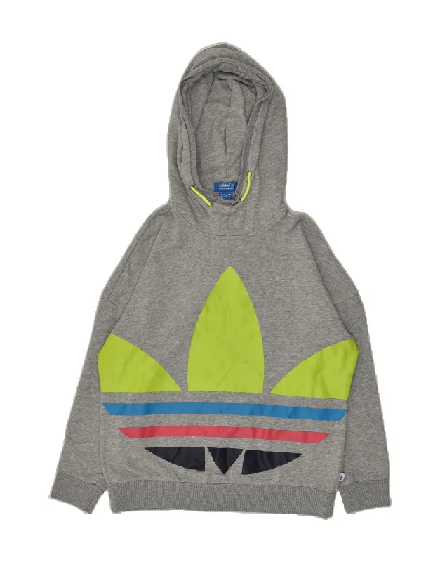 ADIDAS Womens Graphic Hoodie Jumper UK 12 Medium Grey Cotton Hoodie with Thumb Holes Functional Cozy