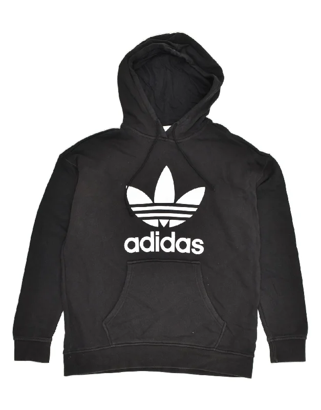 ADIDAS Womens Graphic Hoodie Jumper UK 14 Large Black Cotton Hoodie Sweatshirt Pullover