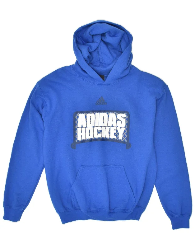 ADIDAS Womens Graphic Hoodie Jumper UK 14 Large Blue Polyester Zip Hoodie Drawstring Kangaroo Pocket