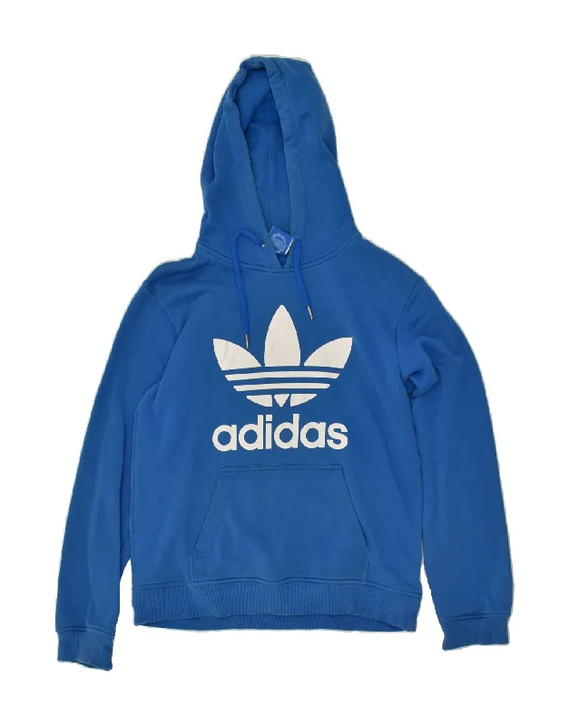 ADIDAS Womens Graphic Hoodie Jumper UK 14 Medium Blue Cotton Hoodie with Print Artistic Unique