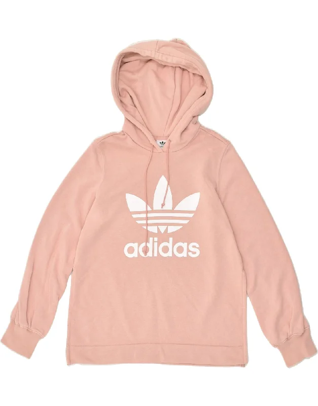 ADIDAS Womens Graphic Hoodie Jumper UK 6 XS Pink Cotton Hoodie with Contrast Stitching Detailed Premium