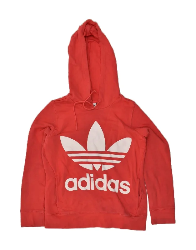 ADIDAS Womens Graphic Hoodie Jumper UK 6 XS Red Cotton Cotton Hoodie Fleece Lining Warmth