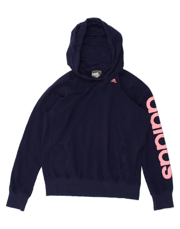ADIDAS Womens Graphic Hoodie Jumper UK 8/10 Small Navy Blue Cotton Hoodie Sweatshirt Pullover