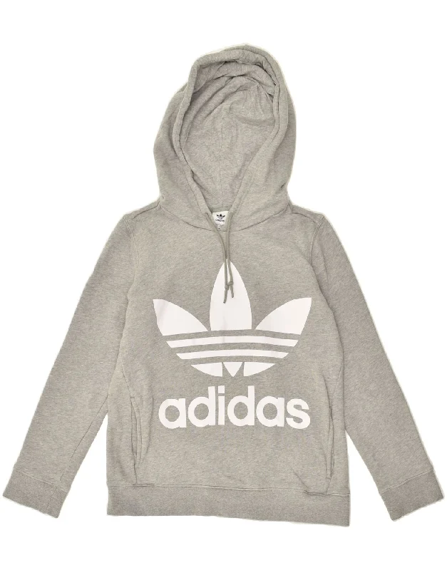 ADIDAS Womens Graphic Hoodie Jumper UK 8 Small Grey Cotton Hoodie with Oversized Fit Loose Comfortable