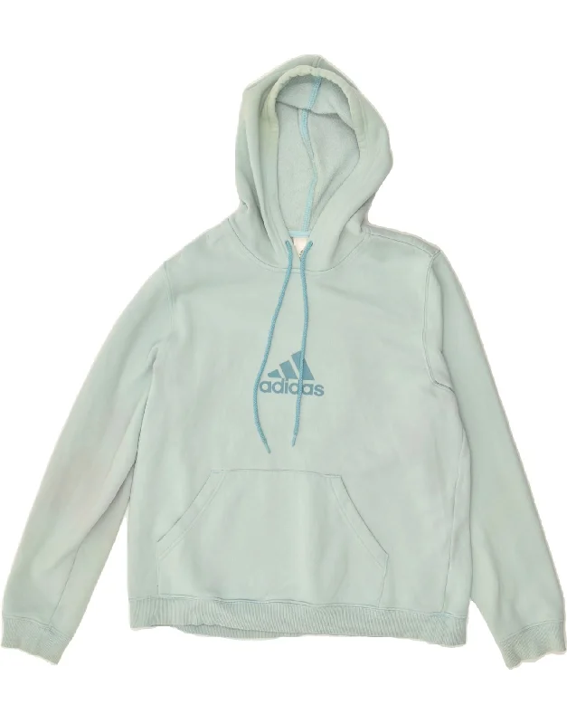 ADIDAS Womens Graphic Hoodie Jumper XL Turquoise Cotton Hoodie with Rolled Sleeves Casual Relaxed