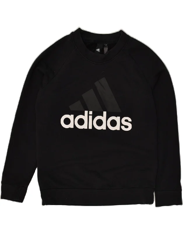 ADIDAS Womens Graphic Sweatshirt Jumper UK 12/14 Medium Black Cotton Hoodie with Color Block Contrast Stylish