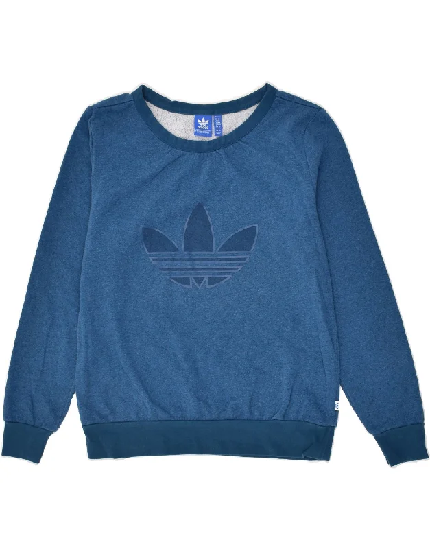 ADIDAS Womens Graphic Sweatshirt Jumper UK 14 Large  Blue Cotton Hoodie with Pattern Geometric Abstract