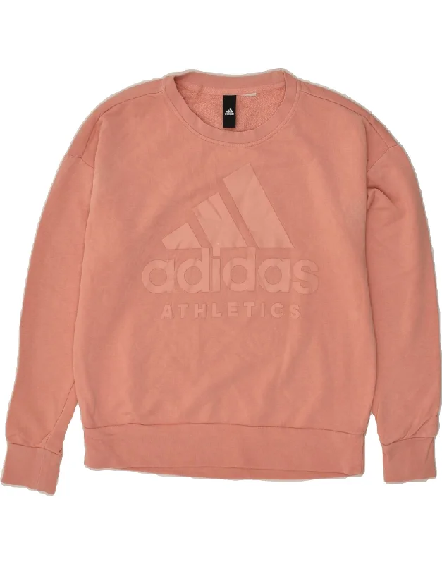 ADIDAS Womens Graphic Sweatshirt Jumper UK 16 Large Pink Hoodie with Ribbed Hem Stretchable Secure