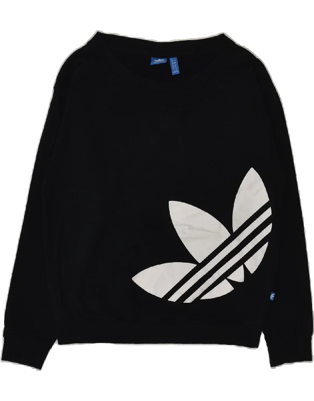 ADIDAS Womens Graphic Sweatshirt Jumper UK 8 Small Black Cotton Hoodie with Pattern Geometric Abstract