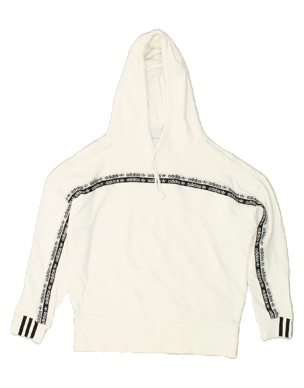 ADIDAS Womens Hoodie Jumper UK 10 Small  White Cotton Hoodie with Hem Ribbing Snug Secure