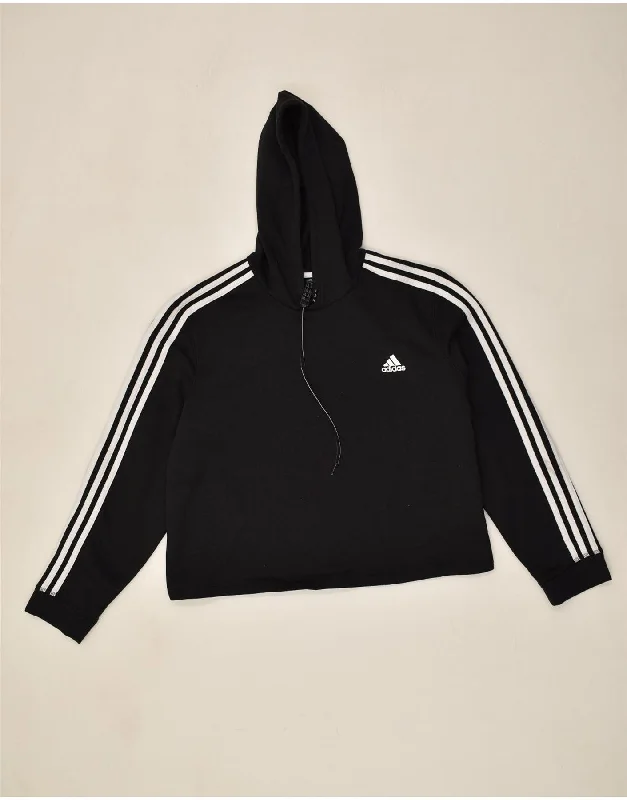 ADIDAS Womens Hoodie Jumper UK 24/26 2XL Black Polyester Hoodie with Embroidery Detailed Premium