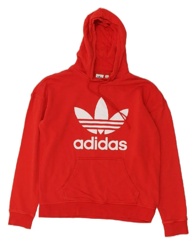 ADIDAS Womens Oversized Graphic Hoodie Jumper UK 10 Small  Red Hoodie with Earth Tones Natural Calm