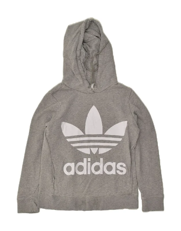 ADIDAS Womens Oversized Graphic Hoodie Jumper UK 6 XS Grey Cotton Hoodie with Illustration Artistic Creative