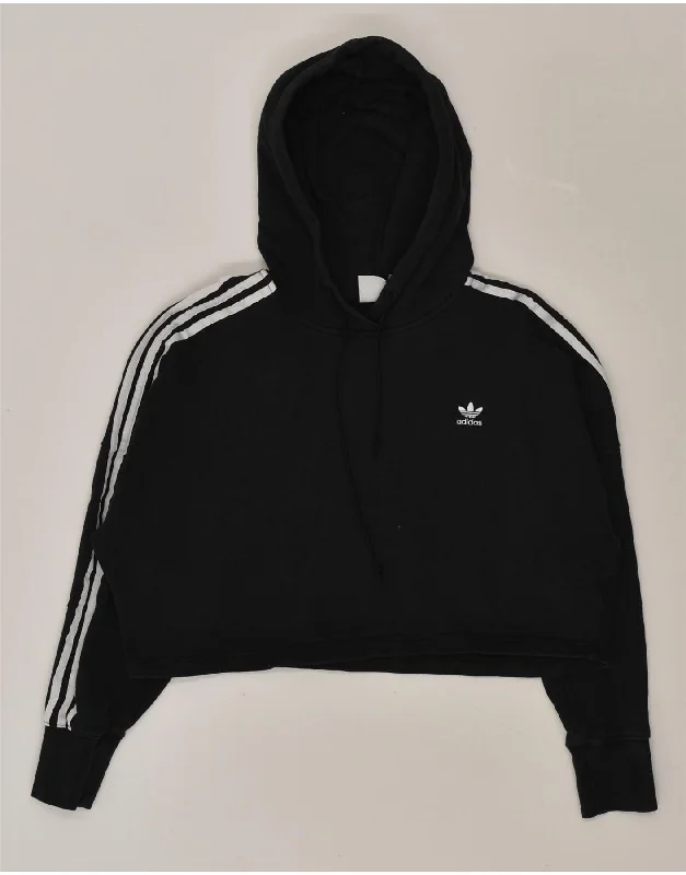 ADIDAS Womens Oversized Hoodie Jumper UK 12 Medium Black Cotton Hoodie with Stripes Bold Sporty